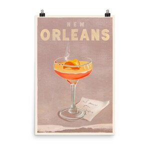 New Orleans, Louisiana: Vintage Travel Art Cocktail Illustration Poster