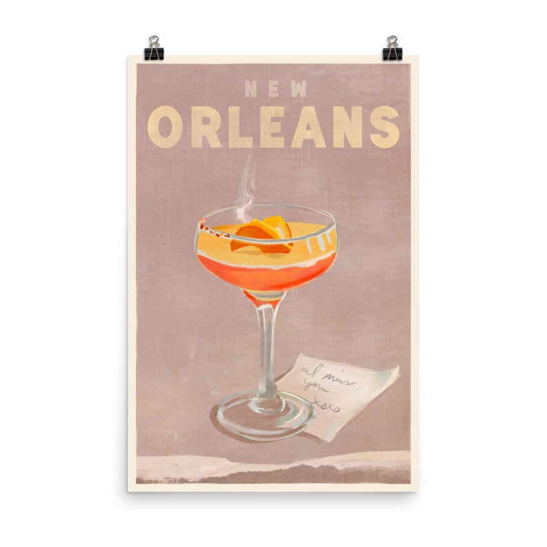 New Orleans, Louisiana: Vintage Travel Art Cocktail Illustration Poster
