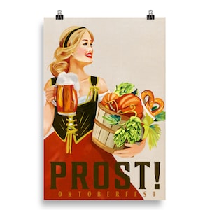 Oktoberfest Beer Poster. Vintage German Travel Art. Blonde Lederhosen Dirndl Print. Octoberfest Germany Poster. Prost Munich Decor. Tracht