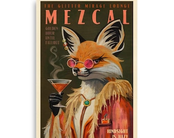 Mezcal Fox Poster Print. Cocktail Animal Bar Art. Quirky Tequila Alcohol Poster. Cheeky Animal Wall Art.  Cocktail Lounge, Kitchen Decor