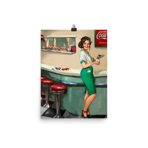 Retro Diner Waitress Puts Some Whiskey In Her Coffee - Cool Art Poster
