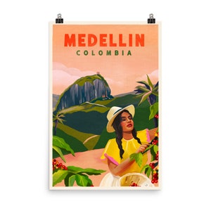 Medellin, Colombia Vintage Travel Art Poster