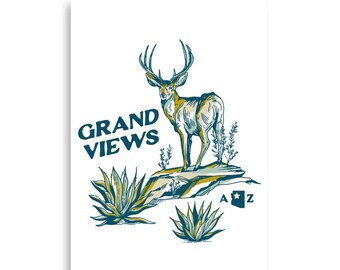 Grand Canyon Travel Poster: Deer Art Print, Southwest Decor