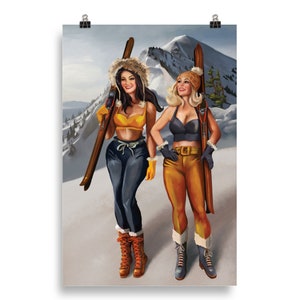 Pinup Girls Skiing Poster. Vintage Ski Décor. Retro Pin-ups Ski Wall ...