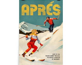 Après Ski Poster. Vintage Pin Up Skiing Art Print. Retro Winter Sports Wall Art. Skier Gifts & Decor