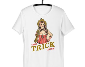 Two Trick Pony: Retro Western Pin Up Cowgirl In A Corset With Shotgun Unisex t-shirt