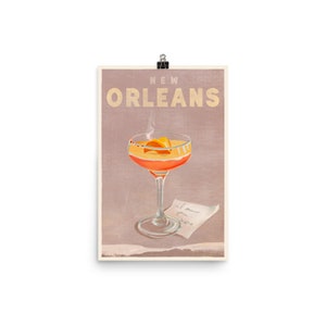 New Orleans, Louisiana: Vintage Travel Art Cocktail Illustration Poster