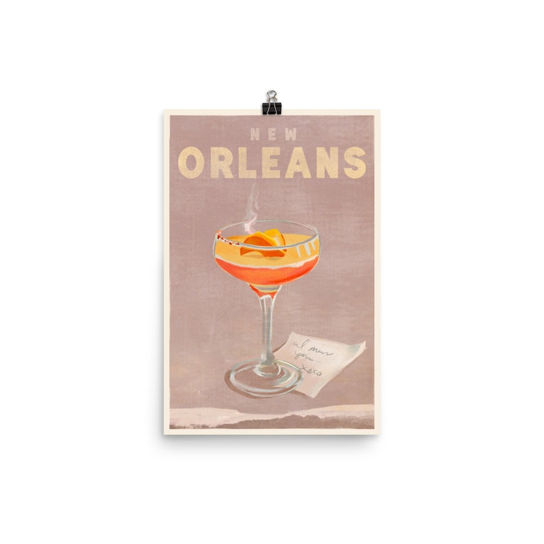 New Orleans, Louisiana: Vintage Travel Art Cocktail Illustration Poster