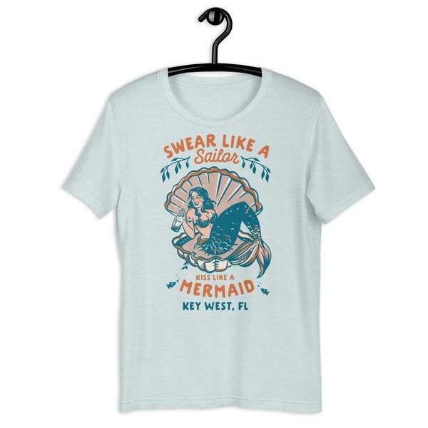 Funny Key West Mermaid Unisex T-shirt. Cute & Cool Florida Mermaid Shirt, Womens Sailor Jerry Shirt, Vintage Key West Tee Gift, Tattoo Style