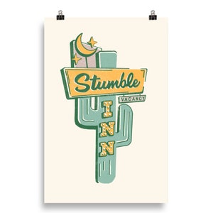 Das Stumble Inn Kunstdruck. "Retro Roadside Road Leuchtreklame ""Kaktus"" Poster." Route 66 Desert Road Trip Nostalgie Wandkunst