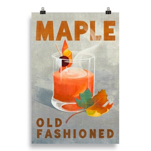 Old Fashioned Cocktail Print, Vintage Whisky Bar Kunst, Retro Bourbon Likör Poster, Cool Man Höhle Wandkunst, Alkohol & Cocktails trinken Kunst