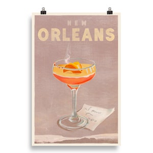 New Orleans, Louisiana: Vintage Travel Art Cocktail Illustration Poster