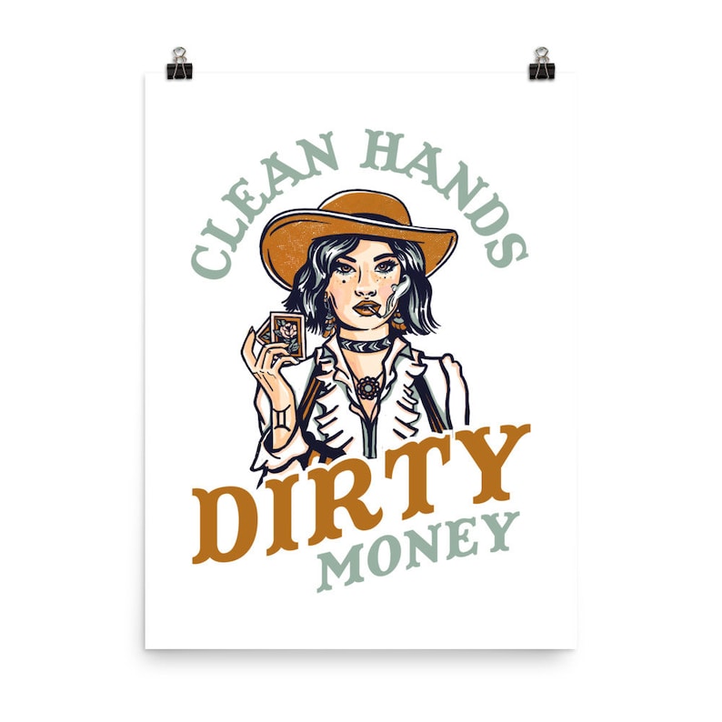 Western Cowgirl Poster Clean Hands Dirty Money. Cool Retro Etsy