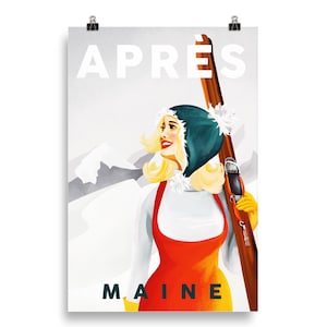Vintage Maine Ski Poster. Après Ski Art, Retro Skiing Wall Art, Nostalgic Ski Decor, Maine Skiing Art Print, Sunday River & Sugarloaf Poster