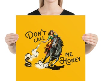 Stampa artistica di cowgirl: pin-up retrò, tiratrice di serpenti a cavallo