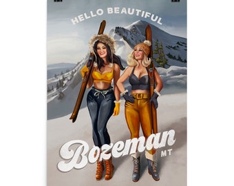 Bozeman Montana Ski Poster. Retro Bridger Bowl Ski Wall Art. Vintage Bozeman Skiing Decor. Cool Pinup Girl Ski Art Print. Big Sky Skier Gift