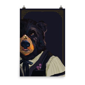 Old West Bartending Bear & Bumblebee Poster