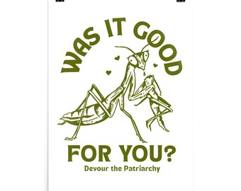 ¿Te fue bien?: Devora el patriarcado. Póster feminista de la mantis religiosa.