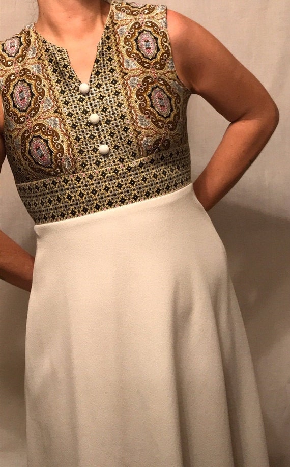 1960s Silk and Polyester Paisley Print Mod Maxi Dr