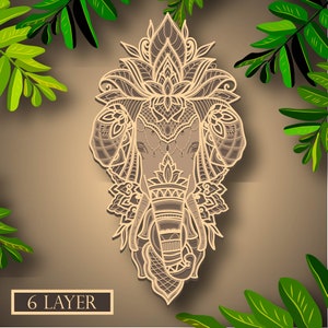 Elefante multistrato SVG, file digitale Elefante Mandala 3D per il taglio di compensato, File per il taglio della carta, DXF, strato 3D Elefante Mandala
