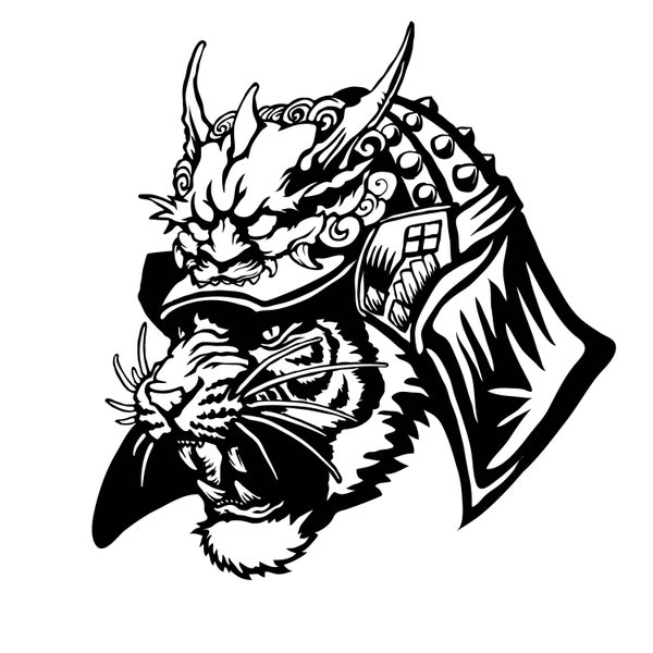 Tiger Samurai SVG, Digital file Tiger Samurai for printing on T-shirts, File for paper cutting, DXF, PNG, Dxf, Tiger Samurai clip art