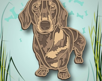 Dachshund Multilayer SVG, Digital file Dachshund laser file, File for paper cutting, DXF, Dachshund wall art