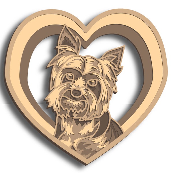 Yorkshire Terrier multicouche SVG, fichier numérique Fichier laser Yorkshire Terrier, fichier pour découper du papier, DXF, art mural Yorkshire Terrier