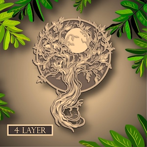 Albero della vita Multistrato SVG, File digitale Albero della vita 3D per il taglio del compensato, File per il taglio della carta, Dxf, Albero della vita 3D layer