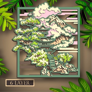 Japanise Nature Multilayer SVG, File digitale Japanise Nature 3d per il taglio del compensato, File per il taglio della carta, DXF, Japanise Nature 3d layer