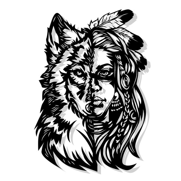 Wolf Fairy Girl SVG, Digital file Wolf Fairy Girl for printing on T-shirts, File for paper cutting, DXF, PNG, Dxf, Wolf Fairy Girl print