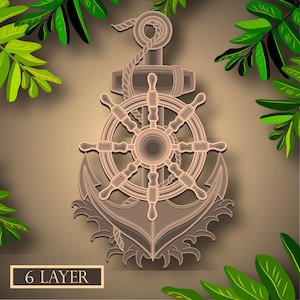 Anchor Multilayer SVG , Digital file Anchor 3D for cutting plywood, File for paper cutting, DXF, Svg, Anchor 3D layer