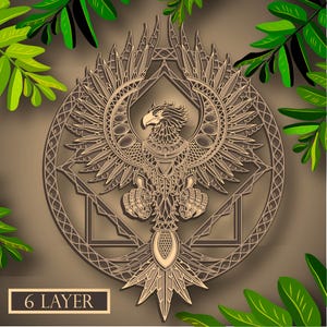 Phoenix Multilayer SVG, Digitale Datei Phoenix 3d zum Schneiden von Sperrholz, Datei für das Papierschneiden, DXF, Phoenix 3d-Schicht