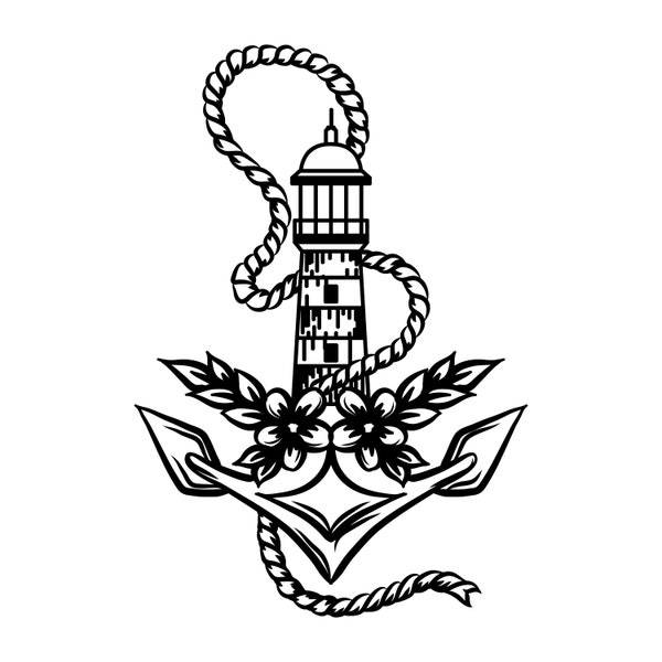 Anchor Lighthouse SVG, Digital file Anchor Lighthouse for printing on T-shirts, File for paper cutting, DXF, PNG, Dxf, Lighthouse clip art