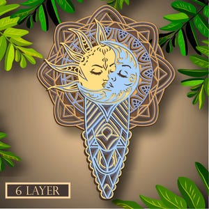 Moon Sun Multilayer SVG, Digital file Moon Sun Mandala 3D for cutting plywood, File for paper cutting, DXF, Moon Sun Mandala 3D