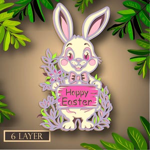 Lapin de Pâques multicouche SVG, fichier numérique 3D lapin de Pâques pour couper le contreplaqué, fichier pour découper du papier, DXF, couche 3D de lapin de Pâques