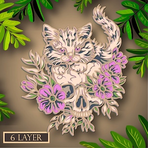 Chat multicouche SVG, fichier numérique chat 3d pour couper le contreplaqué, fichier pour découper du papier, DXF, calque 3D chat