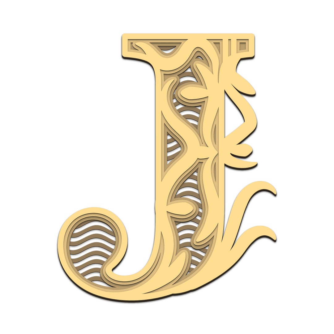 Letter J 3D Layered SVG, Digital File Letters J 3D Layered for Cutting