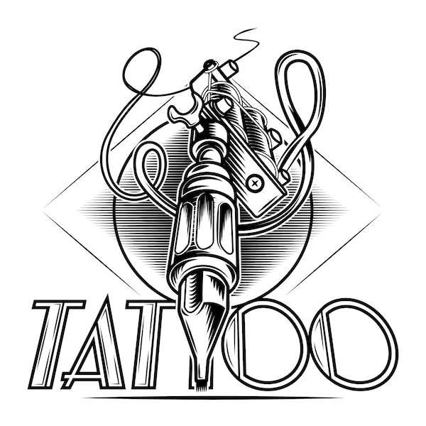 Tattoomaschine SVG, Digitale Datei Tattoo Maschine zum Ausdrucken auf T-Shirts, Datei zum Papierschneiden, DXF, PNG, Dxf