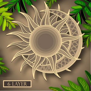 Moon Sun Multilayer SVG, Digital file Moon Sun Mandala 3D for cutting plywood, File for paper cutting, DXF, Moon Sun layered