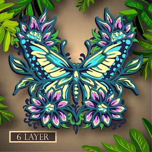SVG multicouche papillon, fichier numérique papillon 3D pour la découpe du contreplaqué, fichier pour la découpe du papier, DXF, calque 3D papillon