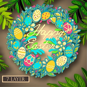 Joyeuses Pâques multicouches SVG, fichier numérique Joyeuses Pâques 3D pour la découpe du contreplaqué, fichier pour la découpe du papier, DXF, calque 3D Joyeuses Pâques