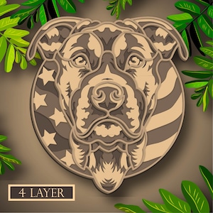 Dog Multilayer SVG, Digital file American Pit Bull Mandala 3D for cutting plywood, File for paper cutting, Dxf, Pit Bull Mandala 3D layer