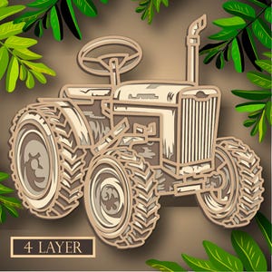 Tracteur SVG multicouche, fichier numérique tracteur 3D pour la découpe du contreplaqué, fichier pour la découpe du papier, DXF, calque 3D du tracteur