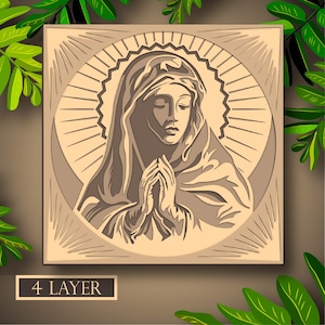 Vergine Maria Multistrato SVG, File digitale Vergine Maria 3d per il taglio del compensato, File per il taglio della carta, DXF, Vergine Maria 3d layer