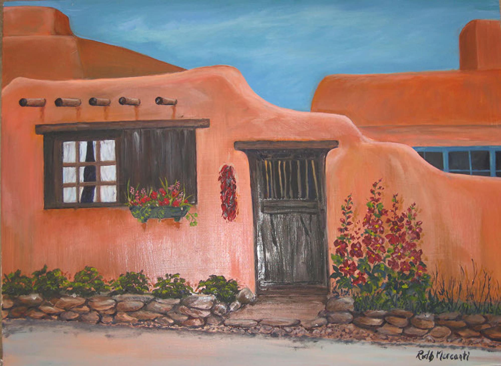 Canyon Road Adobe Art Oil Painting Southwest Adobe House Etsy