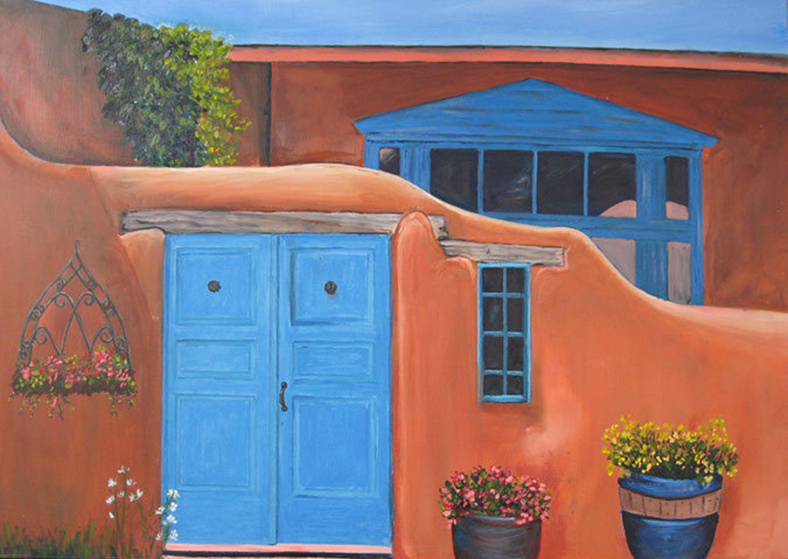 Canyon Road Adobe Art Oil Painting Southwest Adobe House Etsy