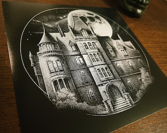 Haunted House Print, Gothic, Dark, Mansion, Forbidden , Horror , Castle