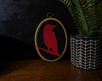 Crow Silhouette Embroidery Hoop Art, Gothic, Spooky , Home and Living Decor, Wall Hanging