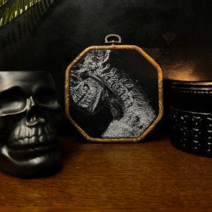 Cervical Spine X-ray Embroidery Hoop Art, Gothic, Spooky , Home and Living Decor, Wall Hanging
