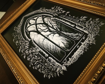 Gothic Arch Window Print, Gothic, Dark, Horror, Spooky, Art Illustration